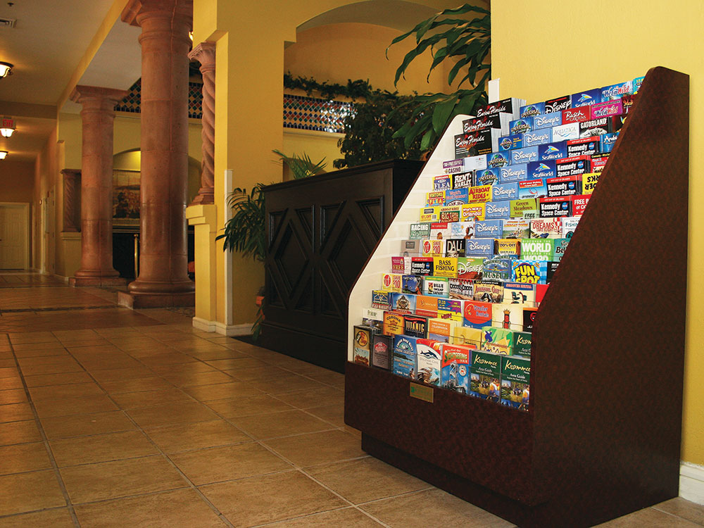 Kenney brochure rack in hotel lobby