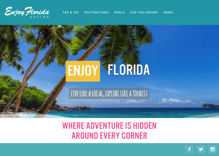 Screenshot of homepage at EnjoyFlorida.com website
