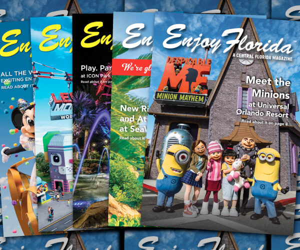 Set of five fanned out Enjoy Florida Magazine covers