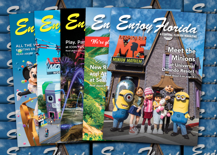 Set of five fanned out Enjoy Florida Magazine covers